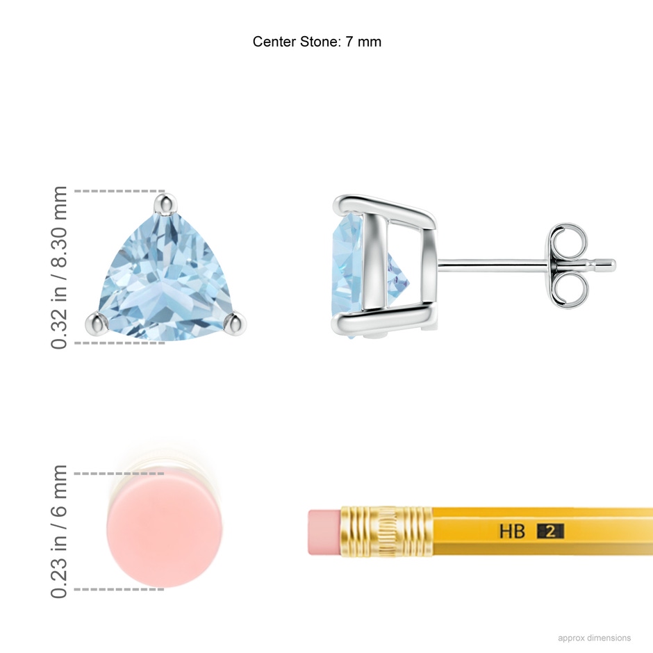 7mm AA Basket-Set Trillion Aquamarine Stud Earrings in S999 Silver ruler