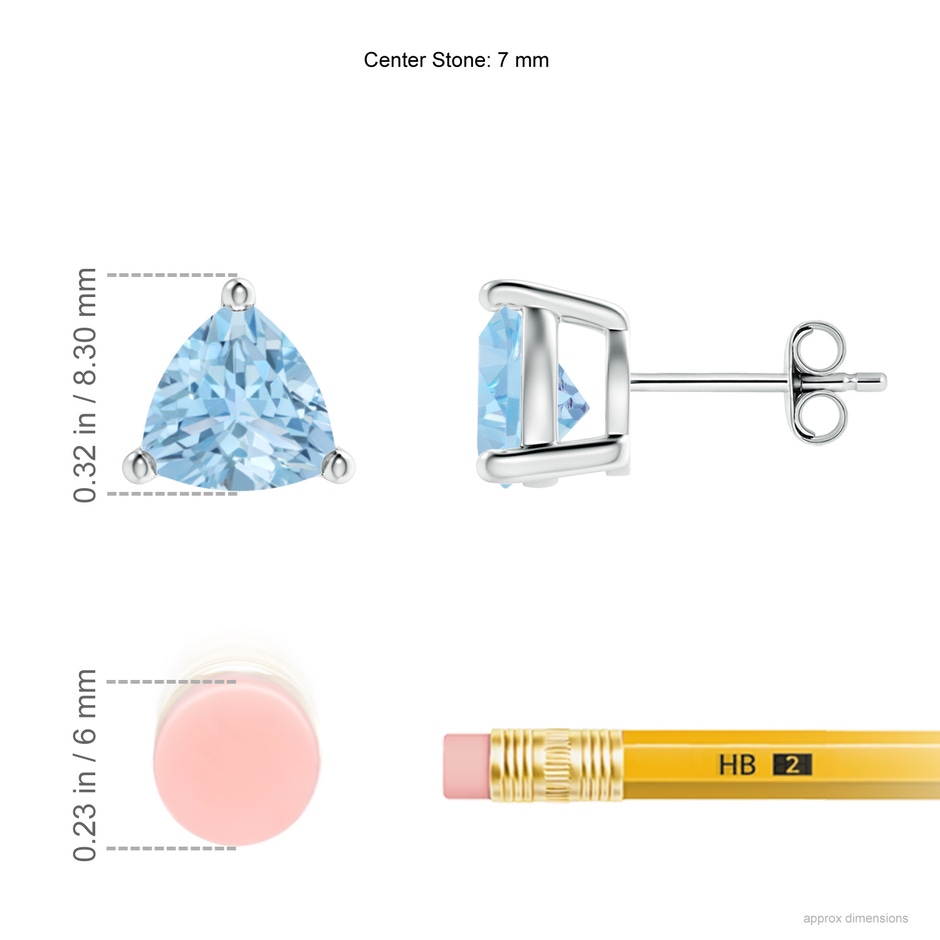 7mm AAA Basket-Set Trillion Aquamarine Stud Earrings in S999 Silver ruler