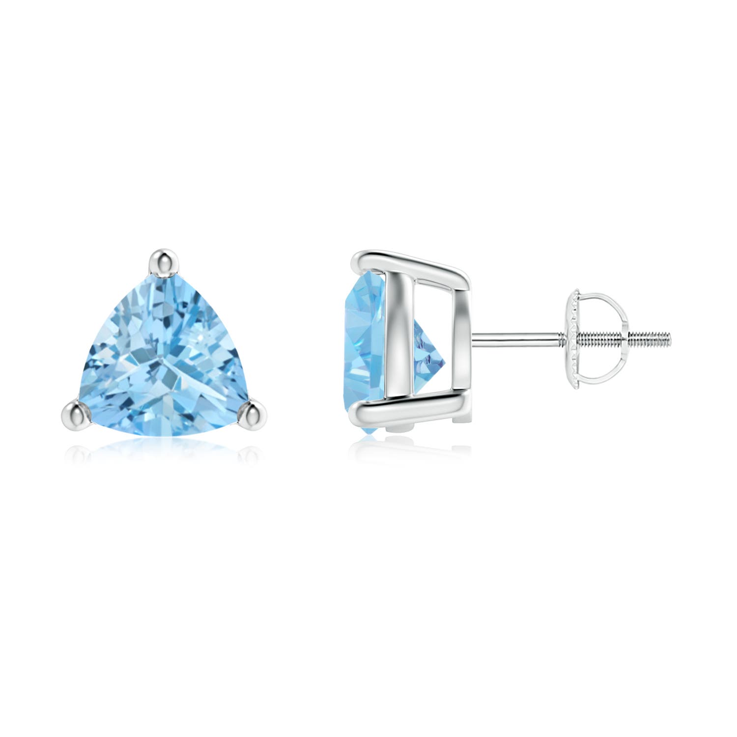 8mm AAAA Basket-Set Trillion Aquamarine Stud Earrings in P950 Platinum
