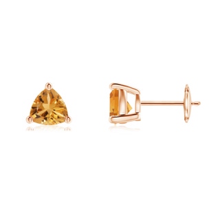 6mm A Basket-Set Trillion Citrine Stud Earrings in Rose Gold