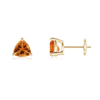 6mm AAA Basket-Set Trillion Citrine Stud Earrings in 9K Yellow Gold