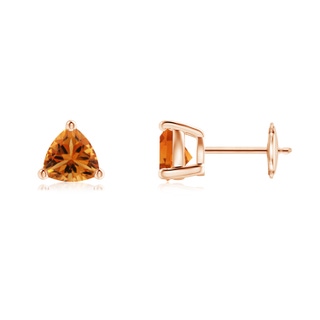 6mm AAA Basket-Set Trillion Citrine Stud Earrings in Rose Gold