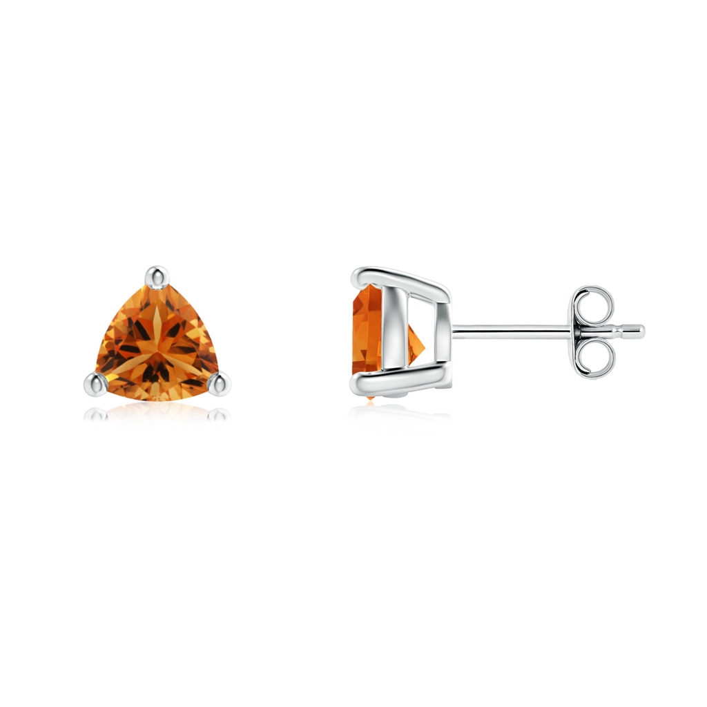 6mm AAA Basket-Set Trillion Citrine Stud Earrings in S999 Silver