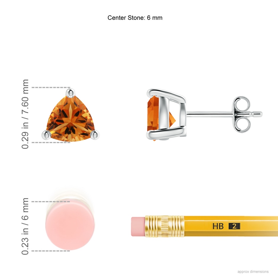 6mm AAA Basket-Set Trillion Citrine Stud Earrings in S999 Silver ruler