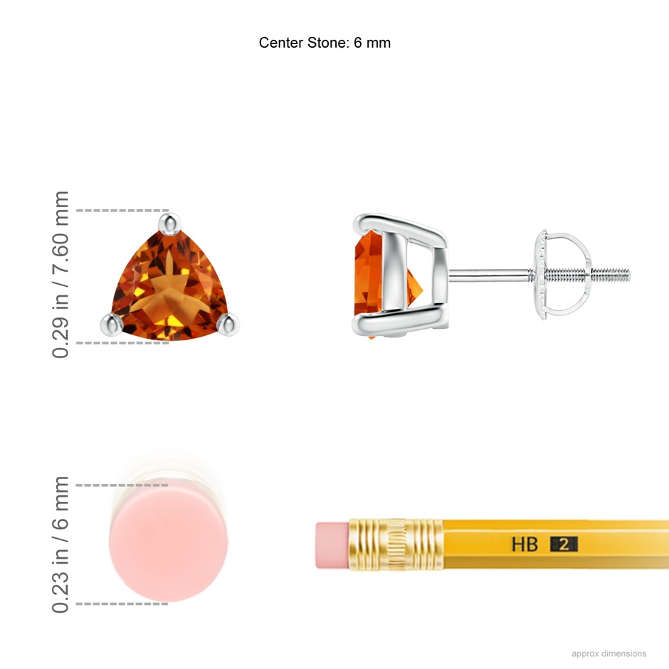 6mm AAAA Basket-Set Trillion Citrine Stud Earrings in P950 Platinum ruler