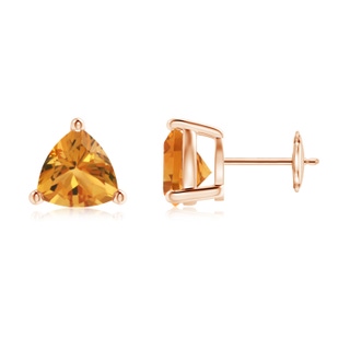 8mm AA Basket-Set Trillion Citrine Stud Earrings in Rose Gold