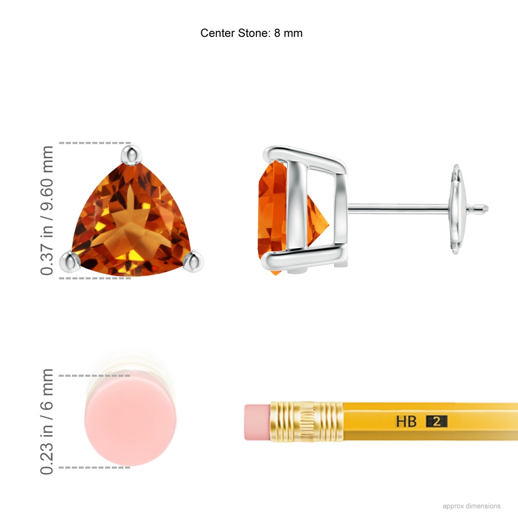 8mm AAAA Basket-Set Trillion Citrine Stud Earrings in White Gold Product Image