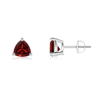 6mm AAAA Basket-Set Trillion Garnet Stud Earrings in P950 Platinum