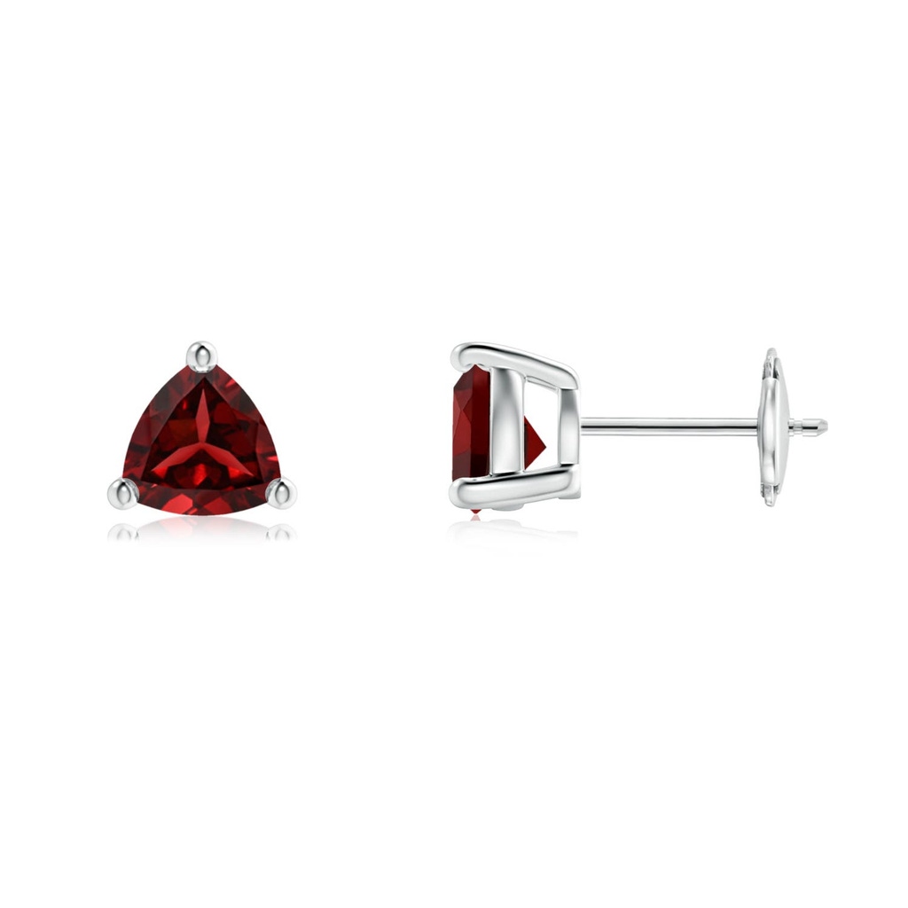 6mm AAAA Basket-Set Trillion Garnet Stud Earrings in White Gold