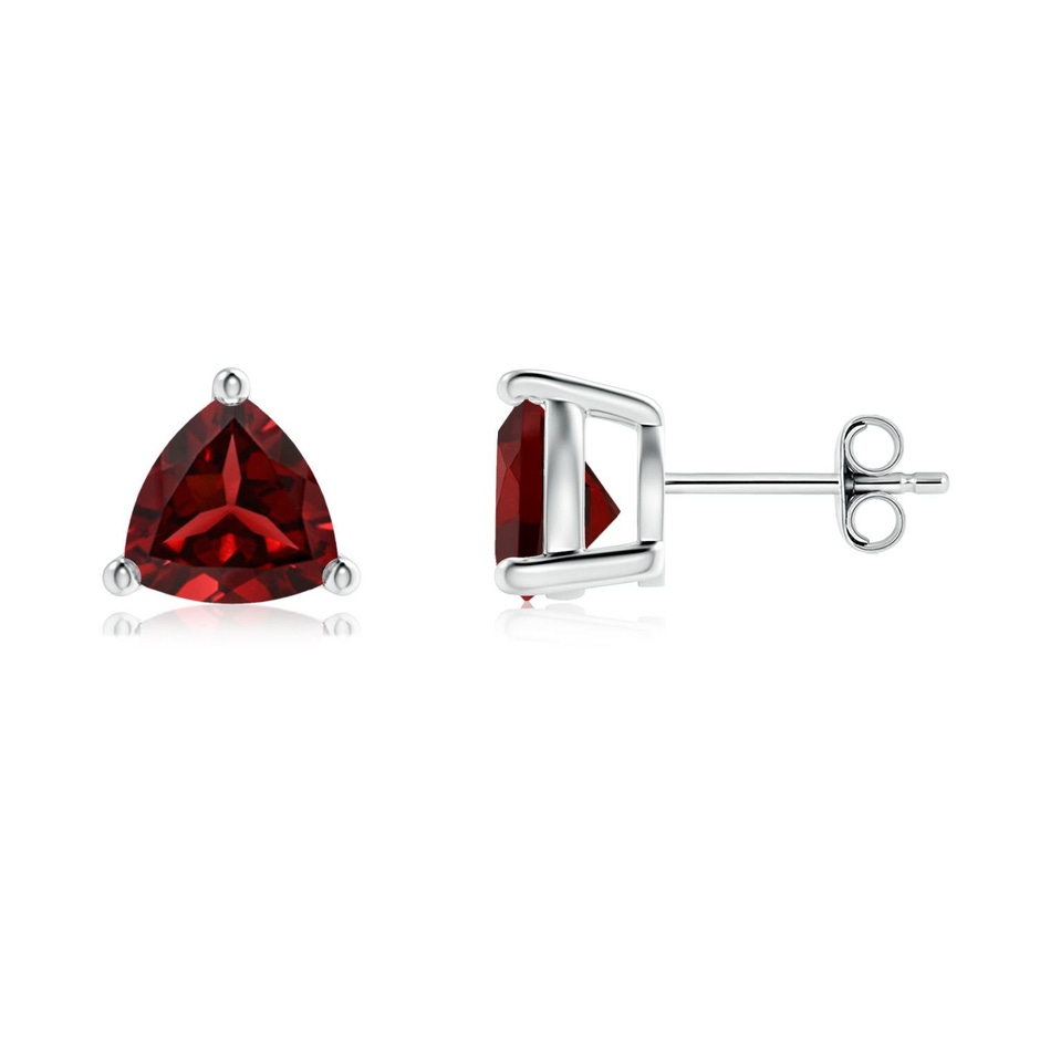 7mm AAAA Basket-Set Trillion Garnet Stud Earrings in S999 Silver 