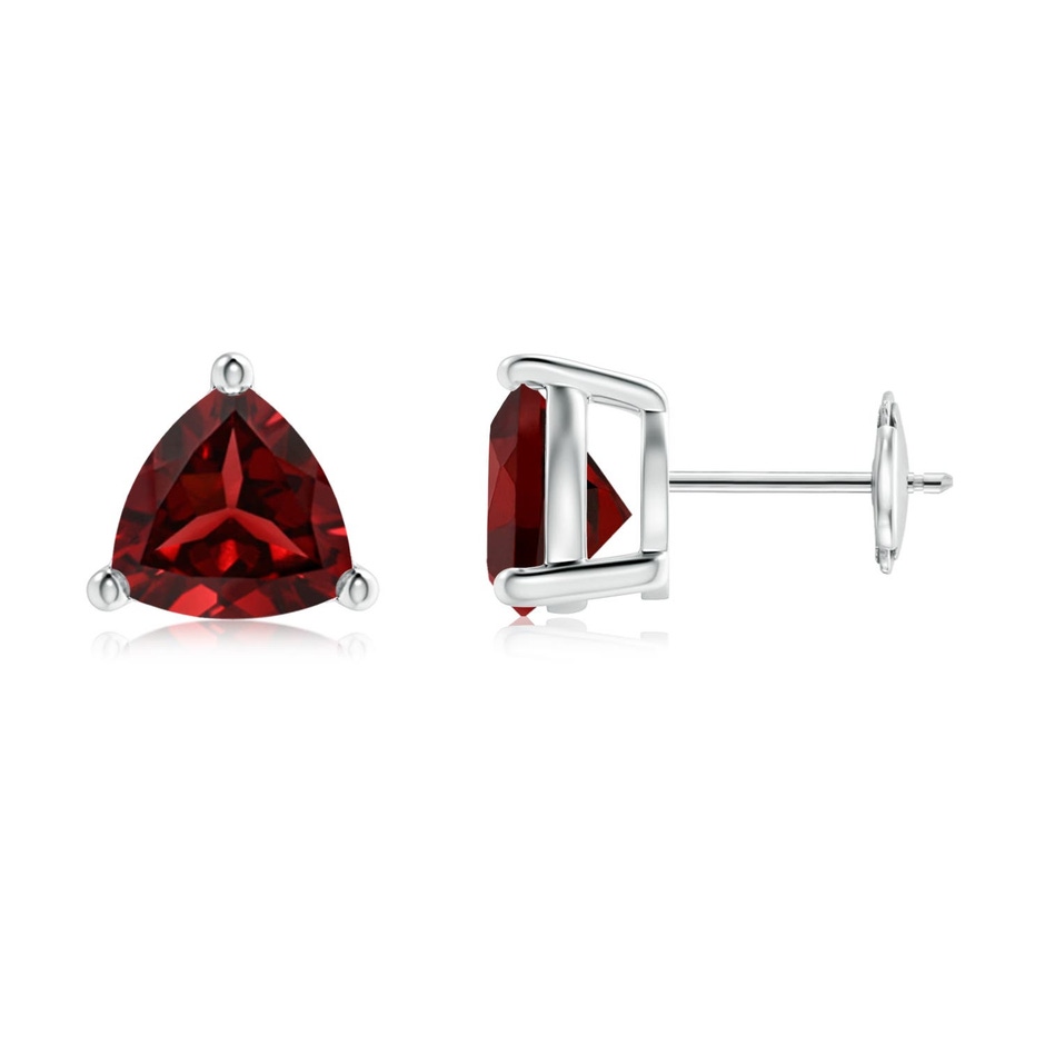 8mm AAAA Basket-Set Trillion Garnet Stud Earrings in 18K White Gold 