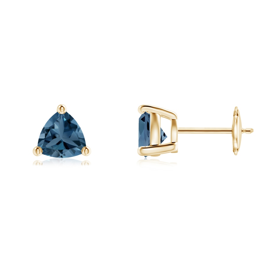 6mm A Basket-Set Trillion London Blue Topaz Stud Earrings in 9K Yellow Gold 