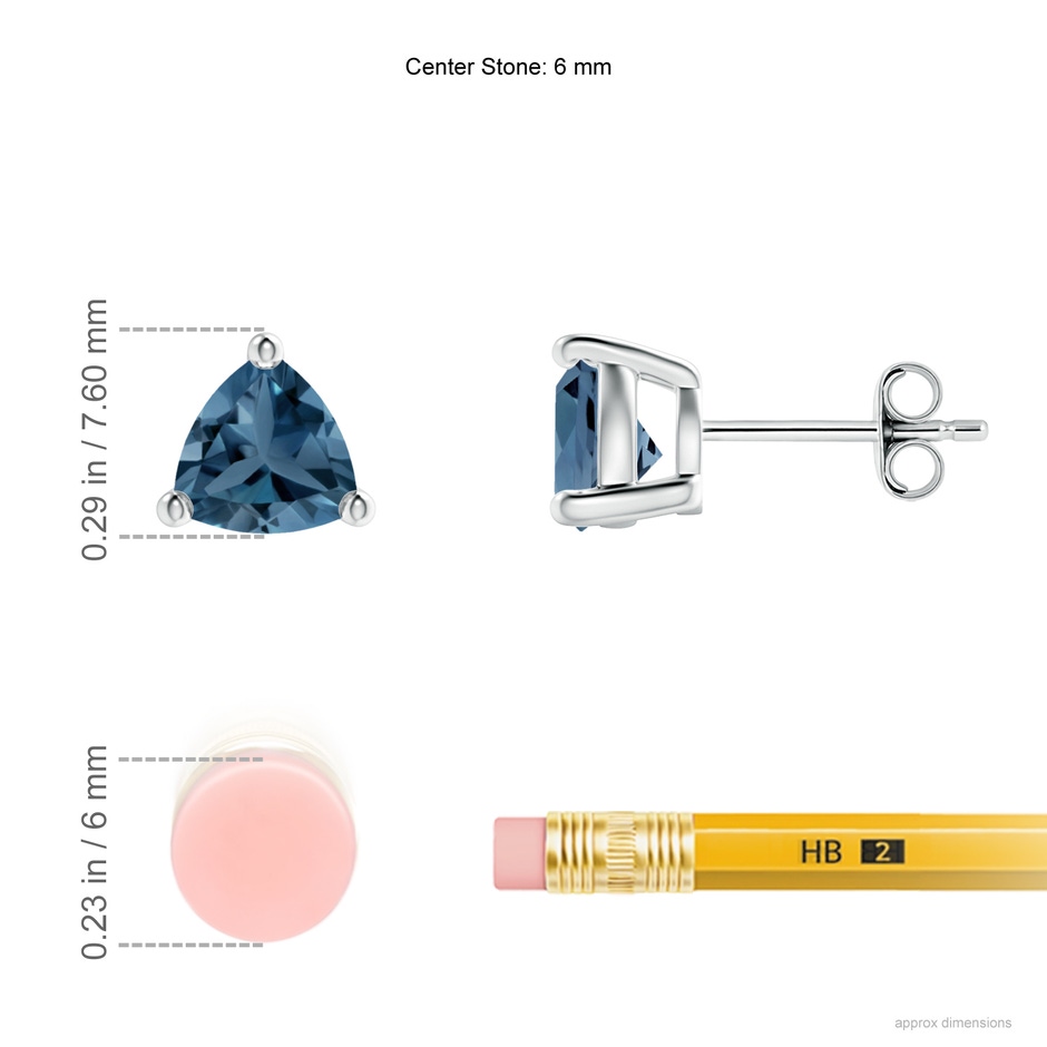 6mm A Basket-Set Trillion London Blue Topaz Stud Earrings in S999 Silver ruler