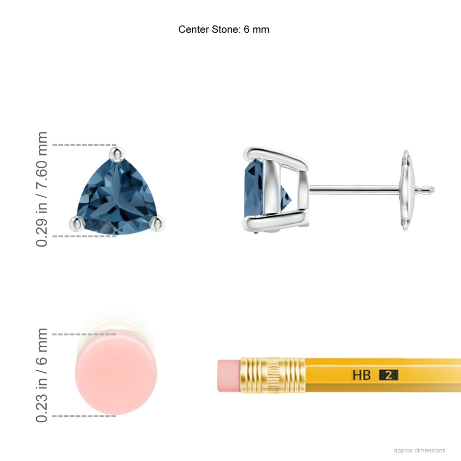 6mm A Basket-Set Trillion London Blue Topaz Stud Earrings in White Gold ruler