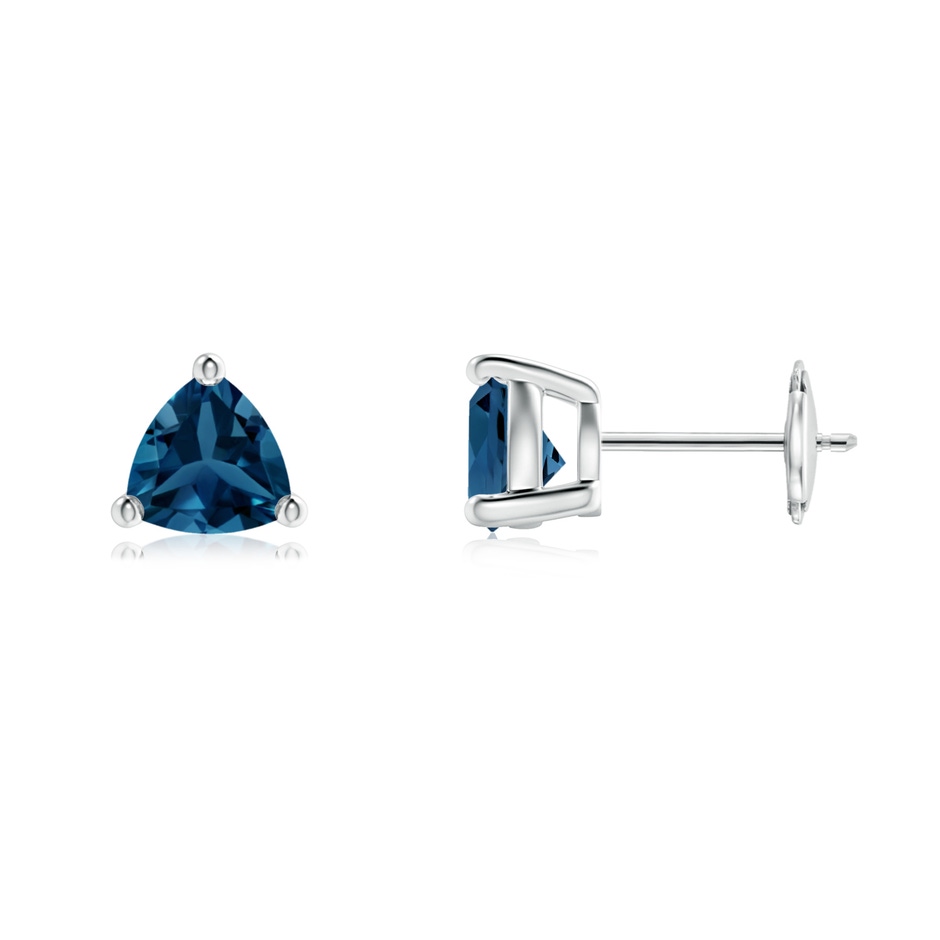 6mm AAA Basket-Set Trillion London Blue Topaz Stud Earrings in White Gold 