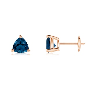 6mm AAAA Basket-Set Trillion London Blue Topaz Stud Earrings in 9K Rose Gold