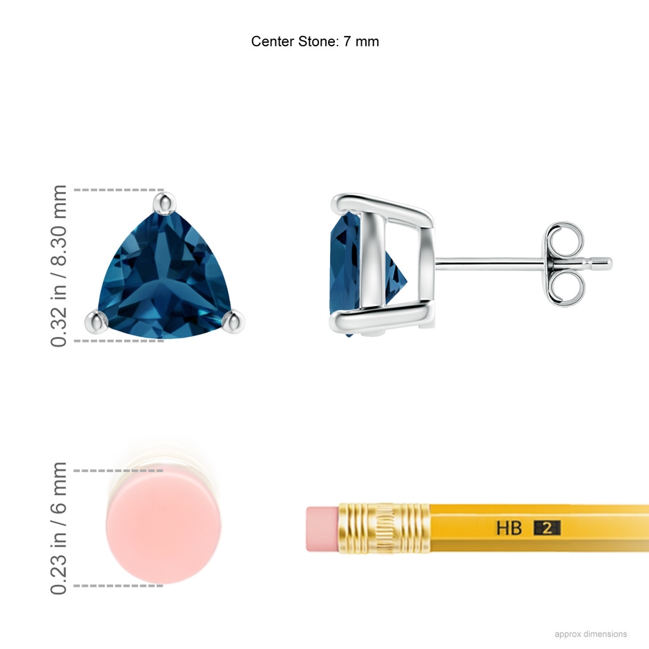 7mm AAA Basket-Set Trillion London Blue Topaz Stud Earrings in S999 Silver ruler