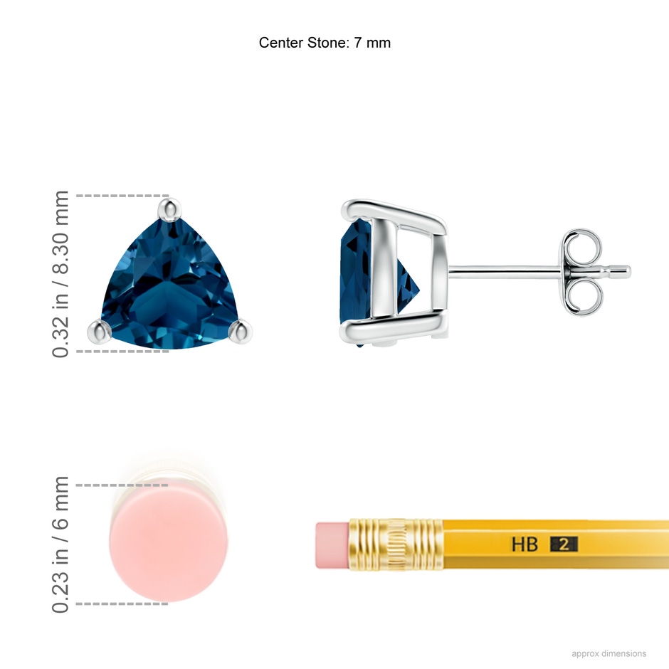 7mm AAAA Basket-Set Trillion London Blue Topaz Stud Earrings in S999 Silver ruler