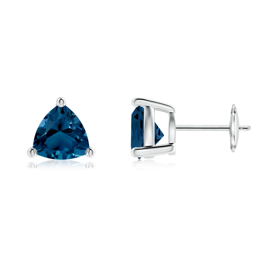 7mm AAAA Basket-Set Trillion London Blue Topaz Stud Earrings in White Gold 