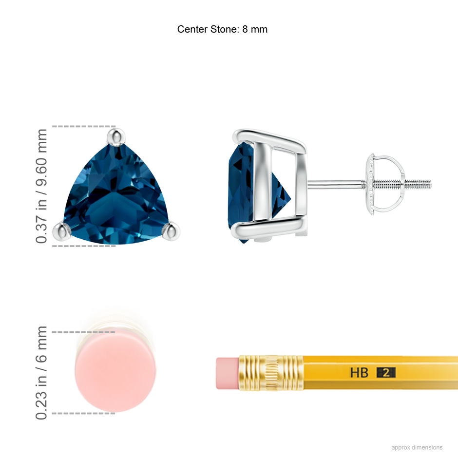 8mm AAAA Basket-Set Trillion London Blue Topaz Stud Earrings in P950 Platinum ruler