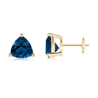 8mm AAAA Basket-Set Trillion London Blue Topaz Stud Earrings in Yellow Gold
