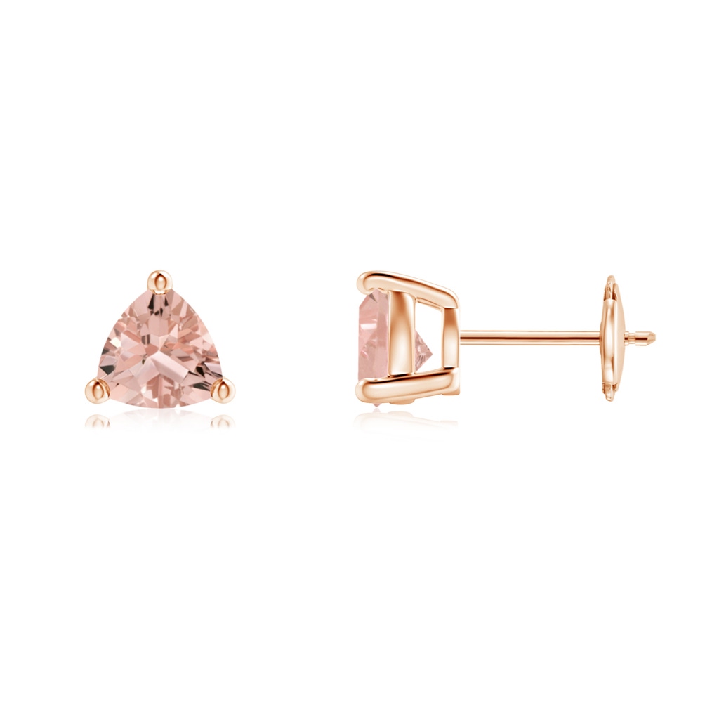 6mm AAAA Basket-Set Trillion Morganite Stud Earrings in Rose Gold 