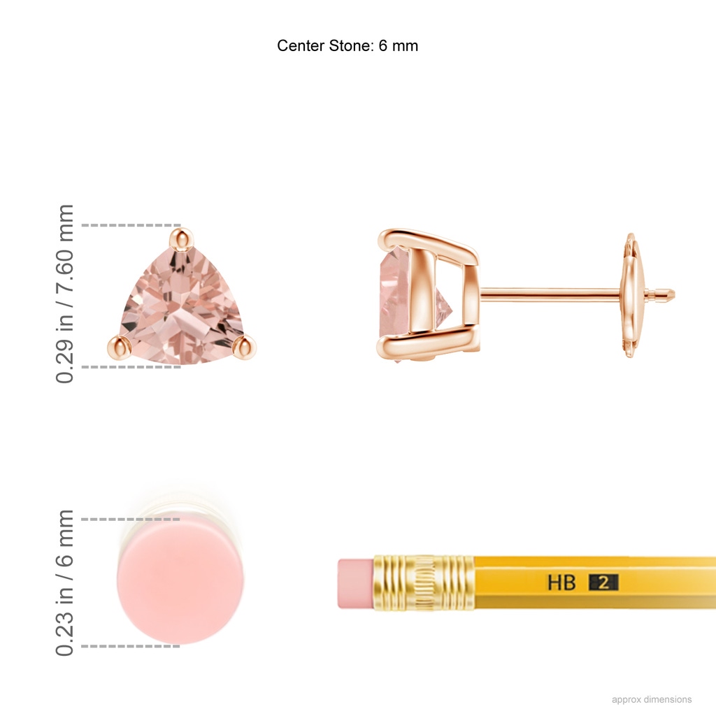 6mm AAAA Basket-Set Trillion Morganite Stud Earrings in Rose Gold Ruler