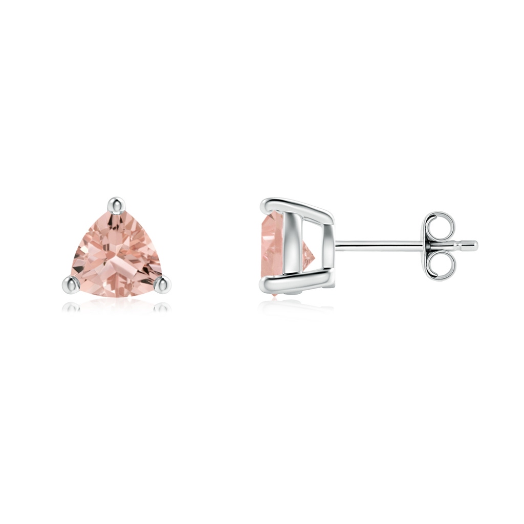 6mm AAAA Basket-Set Trillion Morganite Stud Earrings in S999 Silver