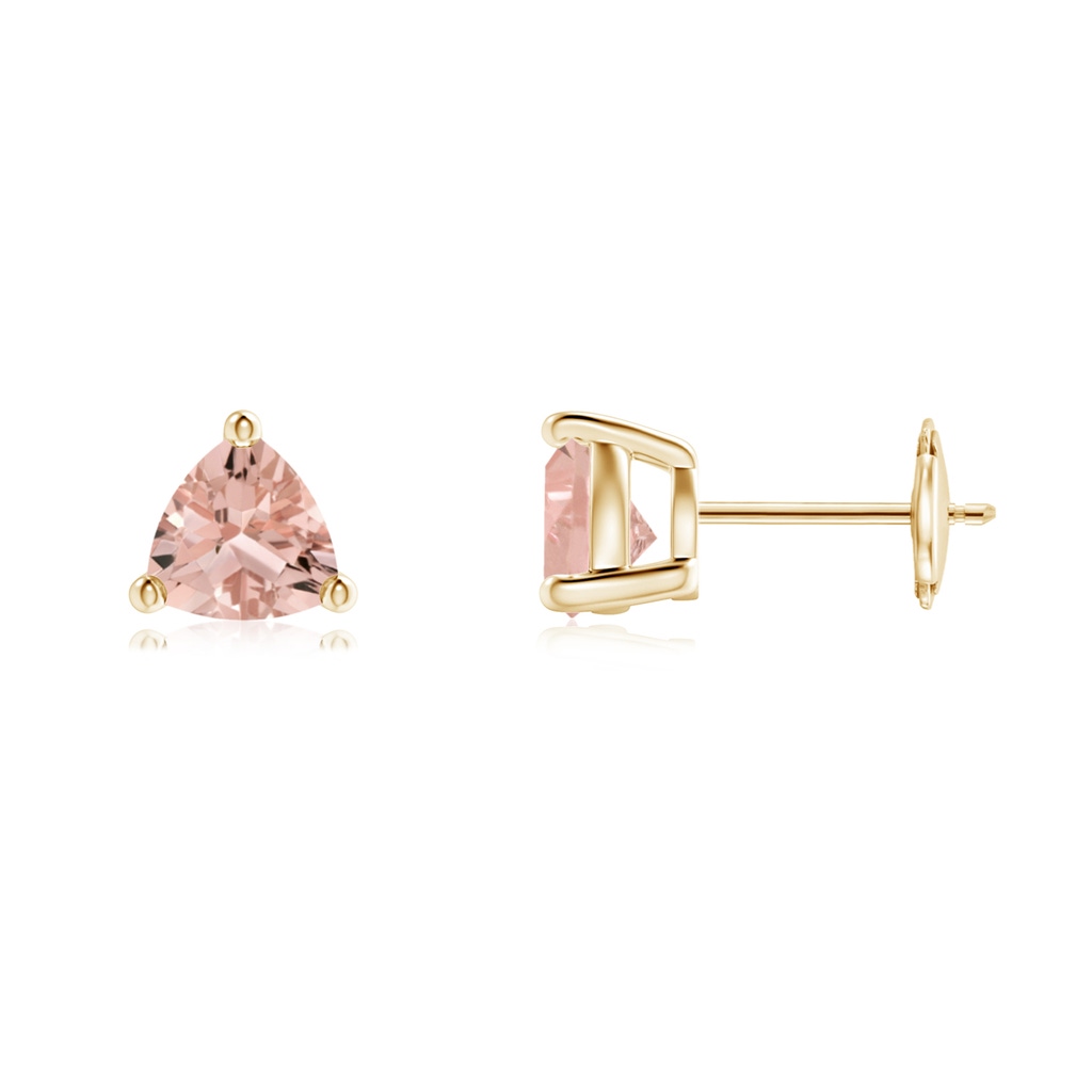 6mm AAAA Basket-Set Trillion Morganite Stud Earrings in Yellow Gold