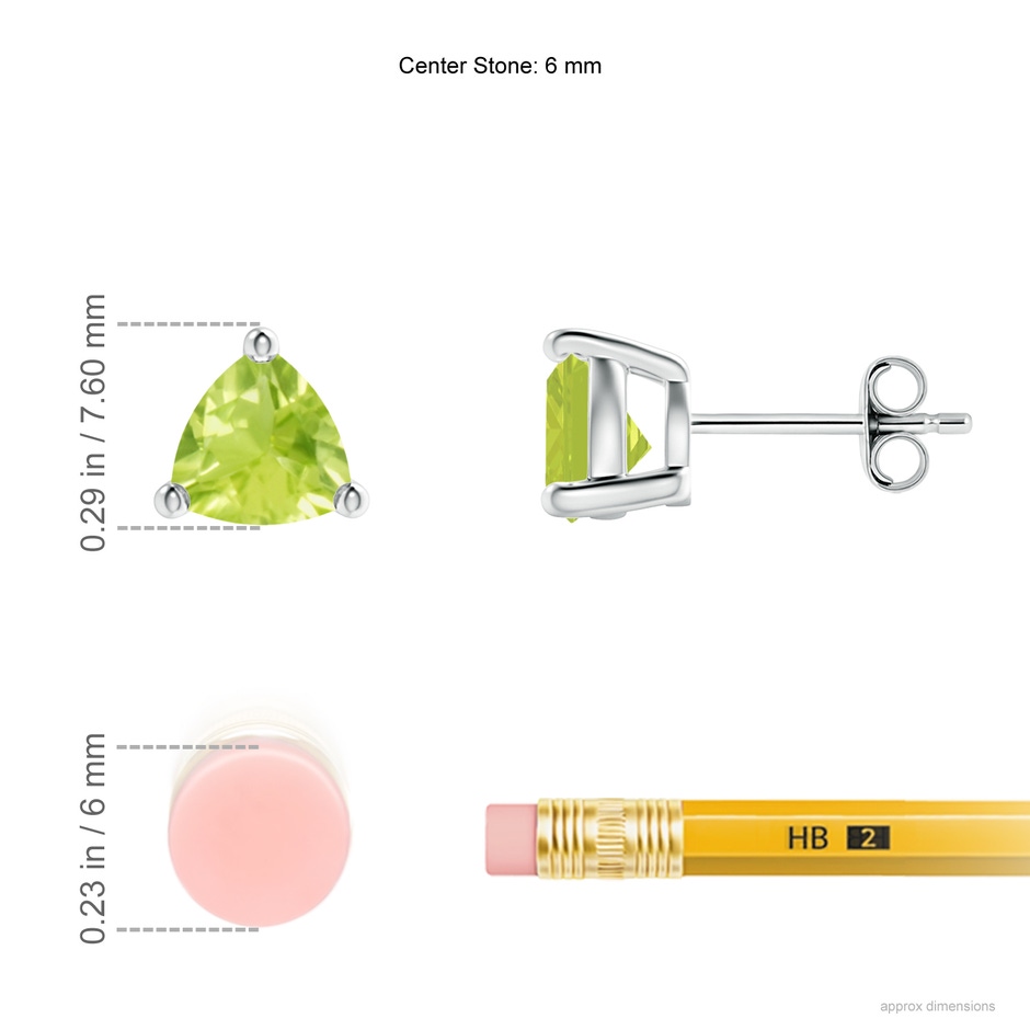 6mm A Basket-Set Trillion Peridot Stud Earrings in S999 Silver ruler