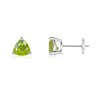 6mm AA Basket-Set Trillion Peridot Stud Earrings in White Gold