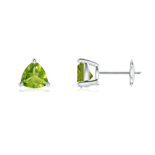 6mm AAA Basket-Set Trillion Peridot Stud Earrings in White Gold