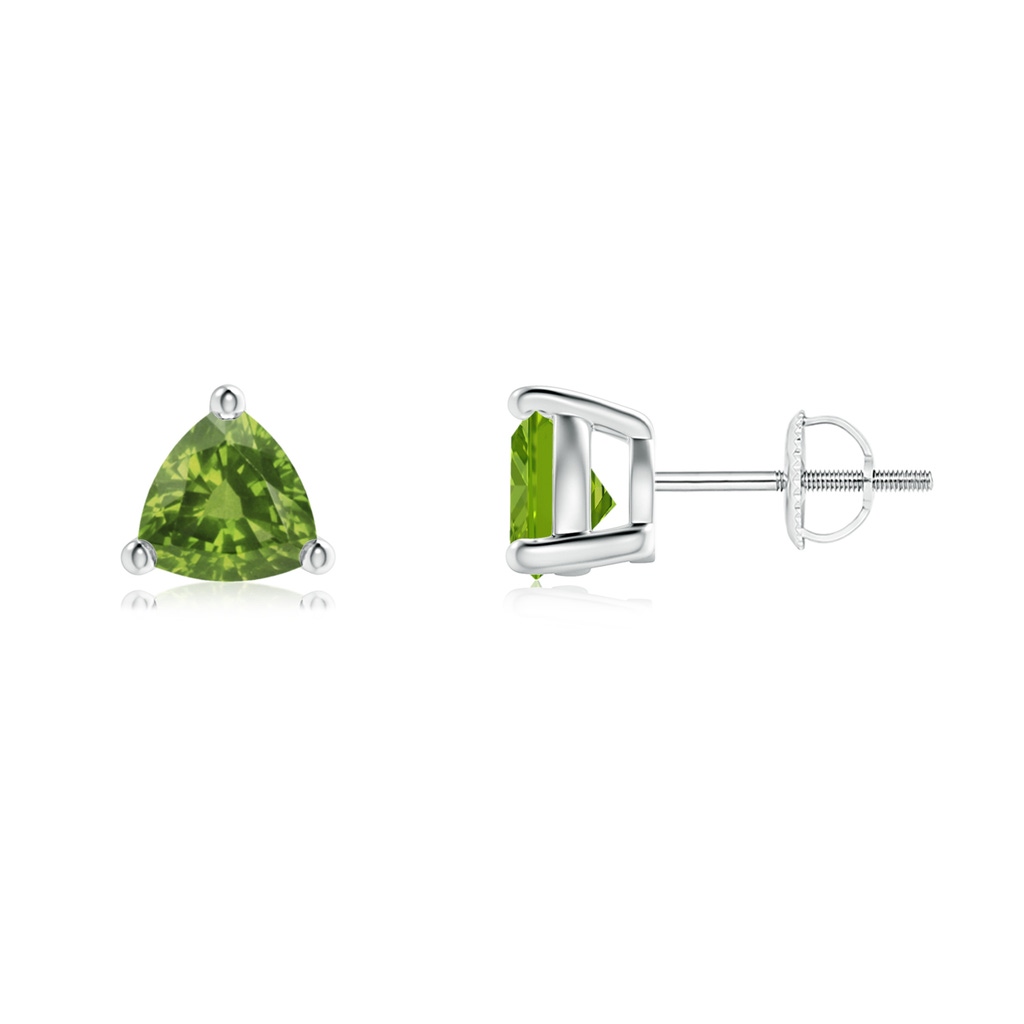 6mm AAAA Basket-Set Trillion Peridot Stud Earrings in P950 Platinum