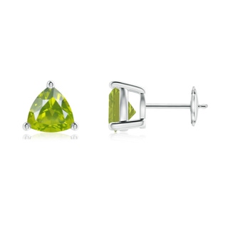 7mm AA Basket-Set Trillion Peridot Stud Earrings in White Gold