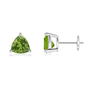 7mm AAAA Basket-Set Trillion Peridot Stud Earrings in White Gold