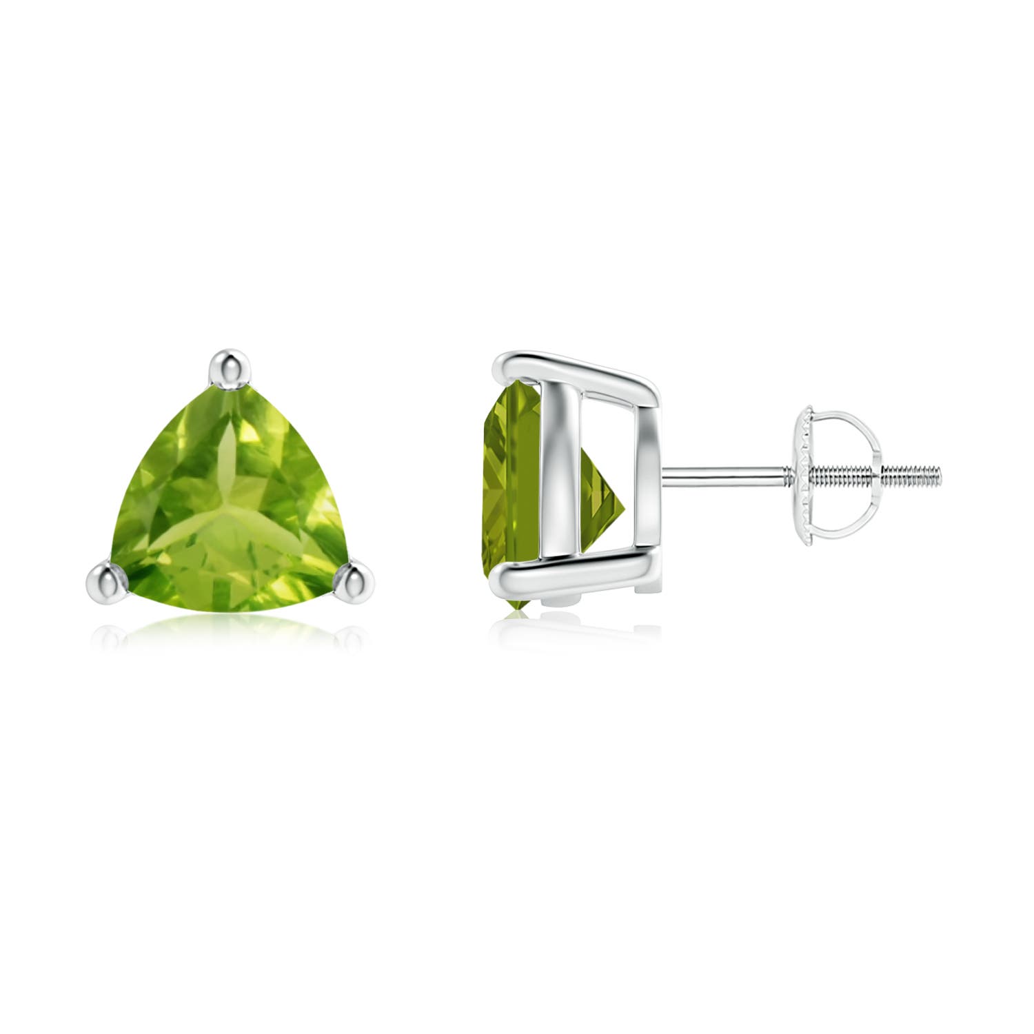 8mm AAA Basket-Set Trillion Peridot Stud Earrings in P950 Platinum