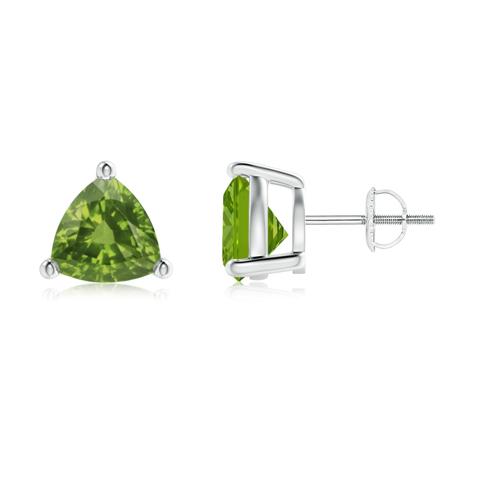 8mm AAAA Basket-Set Trillion Peridot Stud Earrings in P950 Platinum 