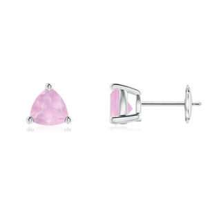 6mm AAAA Basket-Set Trillion Rose Quartz Stud Earrings in 18K White Gold