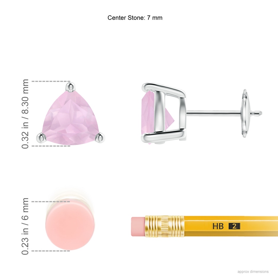 7mm AAA Basket-Set Trillion Rose Quartz Stud Earrings in White Gold ruler