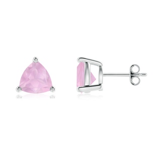 7mm AAAA Basket-Set Trillion Rose Quartz Stud Earrings in S999 Silver