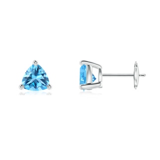 6mm AAA Basket-Set Trillion Swiss Blue Topaz Stud Earrings in White Gold