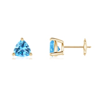 6mm AAA Basket-Set Trillion Swiss Blue Topaz Stud Earrings in Yellow Gold