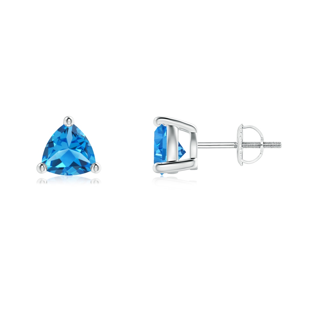 6mm AAAA Basket-Set Trillion Swiss Blue Topaz Stud Earrings in P950 Platinum