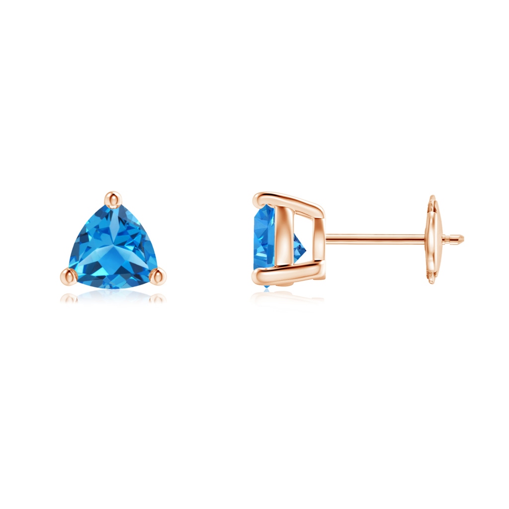 6mm AAAA Basket-Set Trillion Swiss Blue Topaz Stud Earrings in Rose Gold