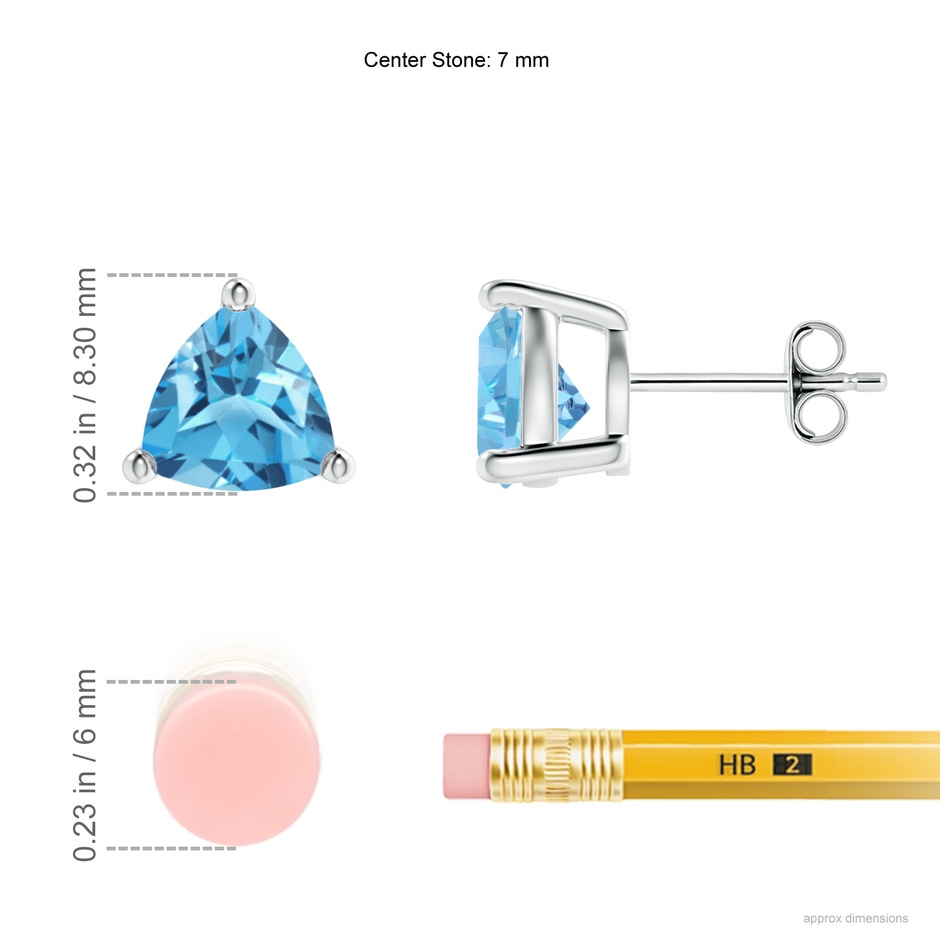 7mm AA Basket-Set Trillion Swiss Blue Topaz Stud Earrings in S999 Silver ruler