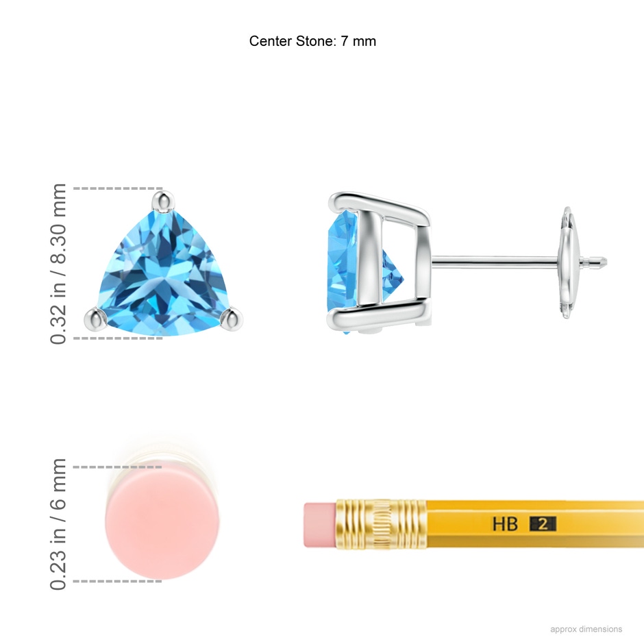 7mm AAA Basket-Set Trillion Swiss Blue Topaz Stud Earrings in White Gold ruler