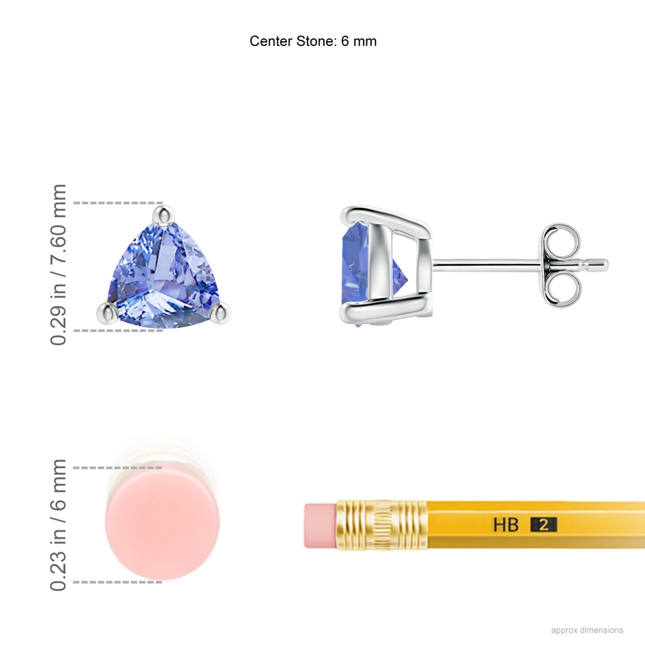 6mm A Basket-Set Trillion Tanzanite Stud Earrings in S999 Silver ruler