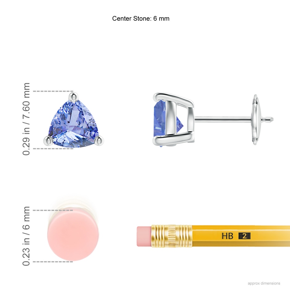 6mm A Basket-Set Trillion Tanzanite Stud Earrings in White Gold ruler