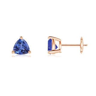 6mm AA Basket-Set Trillion Tanzanite Stud Earrings in 9K Rose Gold