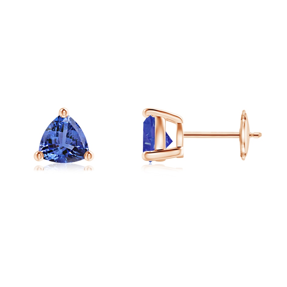 6mm AA Basket-Set Trillion Tanzanite Stud Earrings in Rose Gold 
